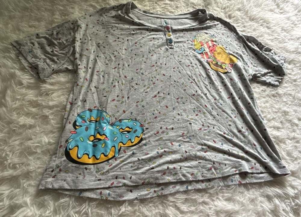 Disney Eats Park Food Sprinkle Pattern Short Sleeve Henley Sleep Top